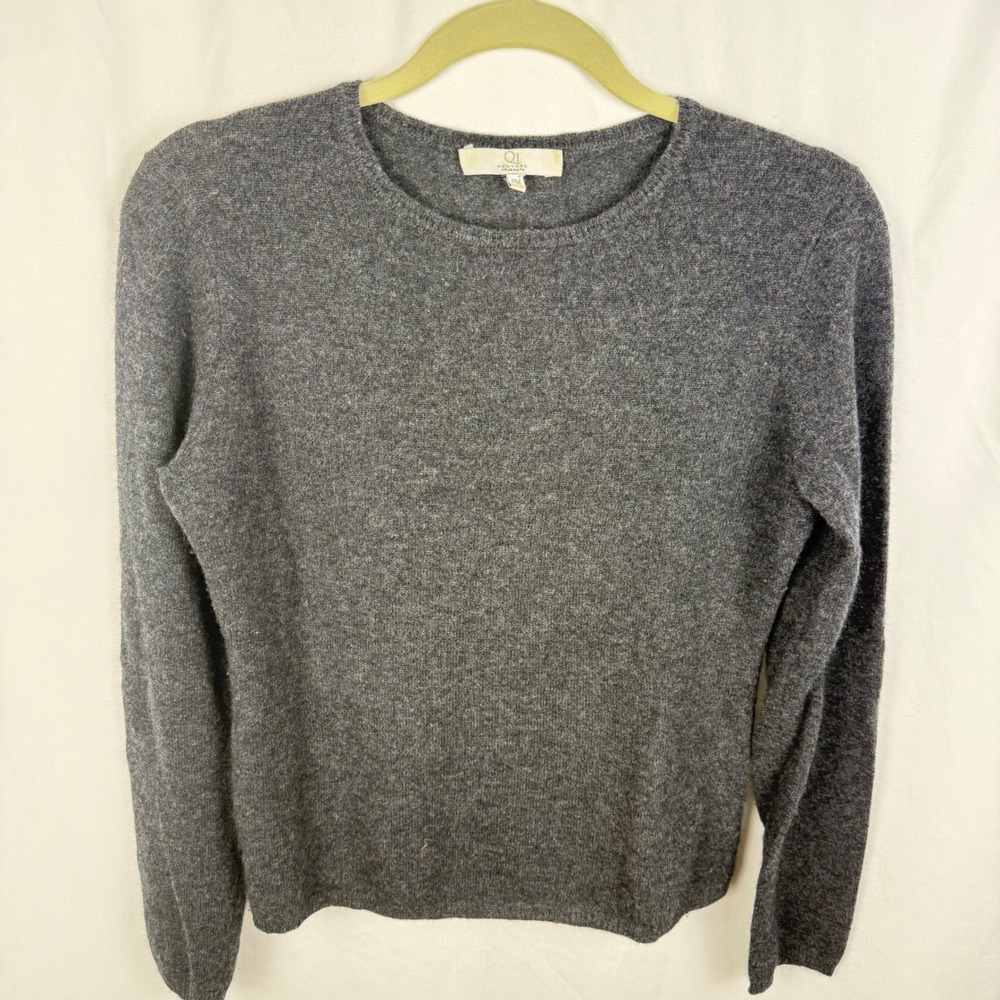 Qi Cashmere Charcoal Gray Crew Neck Sweater Petite Medium Minimalist Old Money